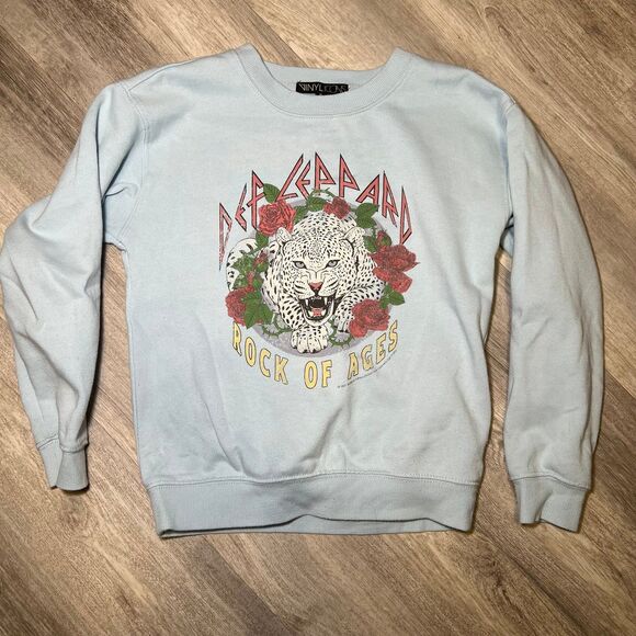 VINYL ICONS Floral Def Leopard Girl Crewneck Sweatshirt size med‎ - Picture 1 of 3
